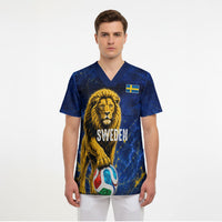 Personalized Sweden Football Lion Scrub Top Electric Lightning Mascot