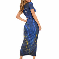 Personalized Sweden Football Lion Short Sleeve Bodycon Dress Electric Lightning Mascot