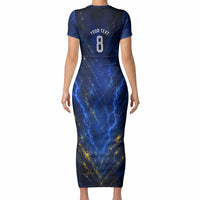 Personalized Sweden Football Lion Short Sleeve Bodycon Dress Electric Lightning Mascot
