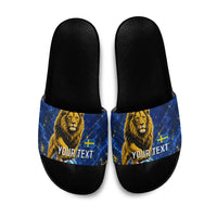 Personalized Sweden Football Lion Slide Sandals Electric Lightning Mascot