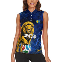 Personalized Sweden Football Lion Women Sleeveless Polo Shirt Electric Lightning Mascot