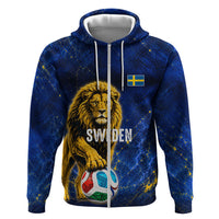 Personalized Sweden Football Lion Zip Hoodie Electric Lightning Mascot
