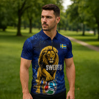 Personalized Sweden Football Lion Zipper Polo Shirt Electric Lightning Mascot