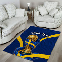 Personalized Sweden Football Trophy Area Rug Golden Cup Flag Ribbon Dynamic Stripes