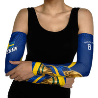 Personalized Sweden Football Trophy Arm Sleeves Golden Cup Flag Ribbon Dynamic Stripes