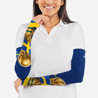 Personalized Sweden Football Trophy Arm Sleeves Golden Cup Flag Ribbon Dynamic Stripes