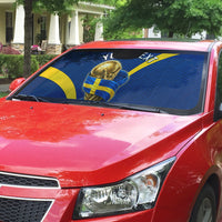 Personalized Sweden Football Trophy Auto Sun Shade Golden Cup Flag Ribbon Dynamic Stripes