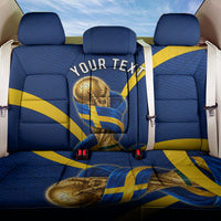 Personalized Sweden Football Trophy Back Car Seat Cover Golden Cup Flag Ribbon Dynamic Stripes
