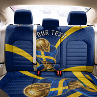 Personalized Sweden Football Trophy Back Car Seat Cover Golden Cup Flag Ribbon Dynamic Stripes