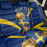 Personalized Sweden Football Trophy Back Car Seat Cover Golden Cup Flag Ribbon Dynamic Stripes