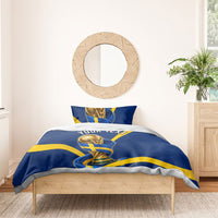 Personalized Sweden Football Trophy Bedding Set Golden Cup Flag Ribbon Dynamic Stripes