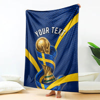Personalized Sweden Football Trophy Blanket Golden Cup Flag Ribbon Dynamic Stripes
