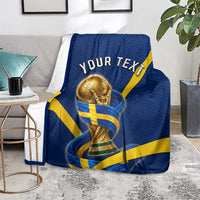 Personalized Sweden Football Trophy Blanket Golden Cup Flag Ribbon Dynamic Stripes