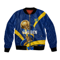 Personalized Sweden Football Trophy Bomber Jacket Golden Cup Flag Ribbon Dynamic Stripes