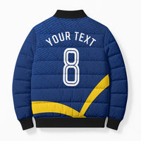 Personalized Sweden Football Trophy Bomber Puffer Jacket Golden Cup Flag Ribbon Dynamic Stripes