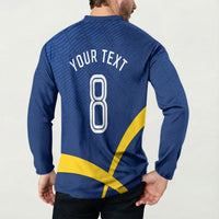 Personalized Sweden Football Trophy Button Sweatshirt Golden Cup Flag Ribbon Dynamic Stripes