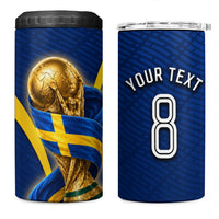 Personalized Sweden Football Trophy 4 in 1 Can Cooler Tumbler Golden Cup Flag Ribbon Dynamic Stripes