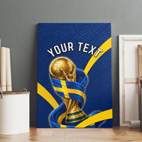 Personalized Sweden Football Trophy Canvas Wall Art Golden Cup Flag Ribbon Dynamic Stripes