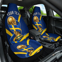 Personalized Sweden Football Trophy Car Seat Cover Golden Cup Flag Ribbon Dynamic Stripes