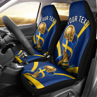 Personalized Sweden Football Trophy Car Seat Cover Golden Cup Flag Ribbon Dynamic Stripes