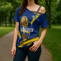 Personalized Sweden Football Trophy Cross Shoulder Shirt Golden Cup Flag Ribbon Dynamic Stripes