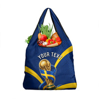 Personalized Sweden Football Trophy Grocery Bag Golden Cup Flag Ribbon Dynamic Stripes