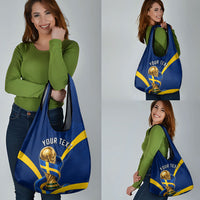 Personalized Sweden Football Trophy Grocery Bag Golden Cup Flag Ribbon Dynamic Stripes