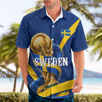 Personalized Sweden Football Trophy Hawaiian Shirt Golden Cup Flag Ribbon Dynamic Stripes