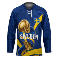 Personalized Sweden Football Trophy Hockey Jersey Golden Cup Flag Ribbon Dynamic Stripes