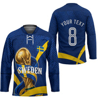 Personalized Sweden Football Trophy Hockey Jersey Golden Cup Flag Ribbon Dynamic Stripes