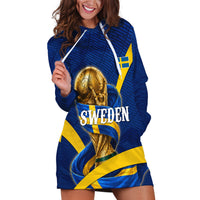 Personalized Sweden Football Trophy Hoodie Dress Golden Cup Flag Ribbon Dynamic Stripes