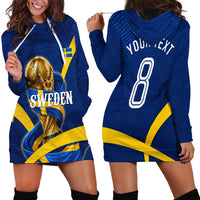 Personalized Sweden Football Trophy Hoodie Dress Golden Cup Flag Ribbon Dynamic Stripes