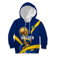 Personalized Sweden Football Trophy Kid Hoodie Golden Cup Flag Ribbon Dynamic Stripes