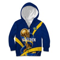 Personalized Sweden Football Trophy Kid Hoodie Golden Cup Flag Ribbon Dynamic Stripes