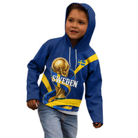 Personalized Sweden Football Trophy Kid Hoodie Golden Cup Flag Ribbon Dynamic Stripes