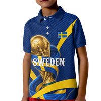 Personalized Sweden Football Trophy Kid Polo Shirt Golden Cup Flag Ribbon Dynamic Stripes