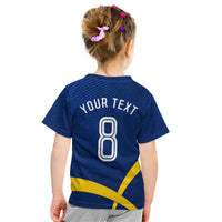 Personalized Sweden Football Trophy Kid T Shirt Golden Cup Flag Ribbon Dynamic Stripes