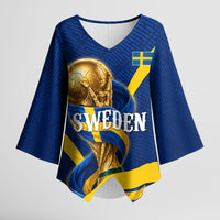 Personalized Sweden Football Trophy Kimono Sleeve Blouse Golden Cup Flag Ribbon Dynamic Stripes