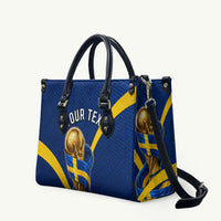 Personalized Sweden Football Trophy Leather Bag Golden Cup Flag Ribbon Dynamic Stripes