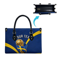 Personalized Sweden Football Trophy Leather Bag Golden Cup Flag Ribbon Dynamic Stripes