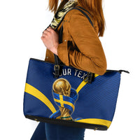 Personalized Sweden Football Trophy Leather Tote Bag Golden Cup Flag Ribbon Dynamic Stripes