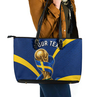 Personalized Sweden Football Trophy Leather Tote Bag Golden Cup Flag Ribbon Dynamic Stripes