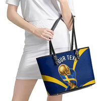 Personalized Sweden Football Trophy Leather Tote Bag Golden Cup Flag Ribbon Dynamic Stripes