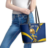 Personalized Sweden Football Trophy Leather Tote Bag Golden Cup Flag Ribbon Dynamic Stripes