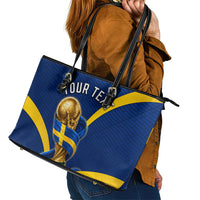 Personalized Sweden Football Trophy Leather Tote Bag Golden Cup Flag Ribbon Dynamic Stripes