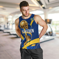 Personalized Sweden Football Trophy Men Tank Top Golden Cup Flag Ribbon Dynamic Stripes