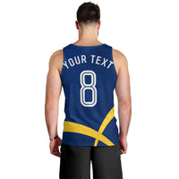 Personalized Sweden Football Trophy Men Tank Top Golden Cup Flag Ribbon Dynamic Stripes