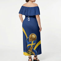Personalized Sweden Football Trophy Off Shoulder Maxi Dress Golden Cup Flag Ribbon Dynamic Stripes