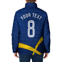 Personalized Sweden Football Trophy Padded Jacket Golden Cup Flag Ribbon Dynamic Stripes