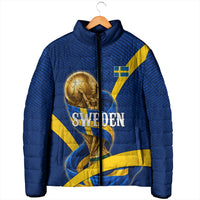 Personalized Sweden Football Trophy Padded Jacket Golden Cup Flag Ribbon Dynamic Stripes
